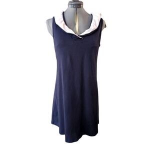 Duffield Women's‎ Blue Cotton Dress With White Ruffle Collar XS